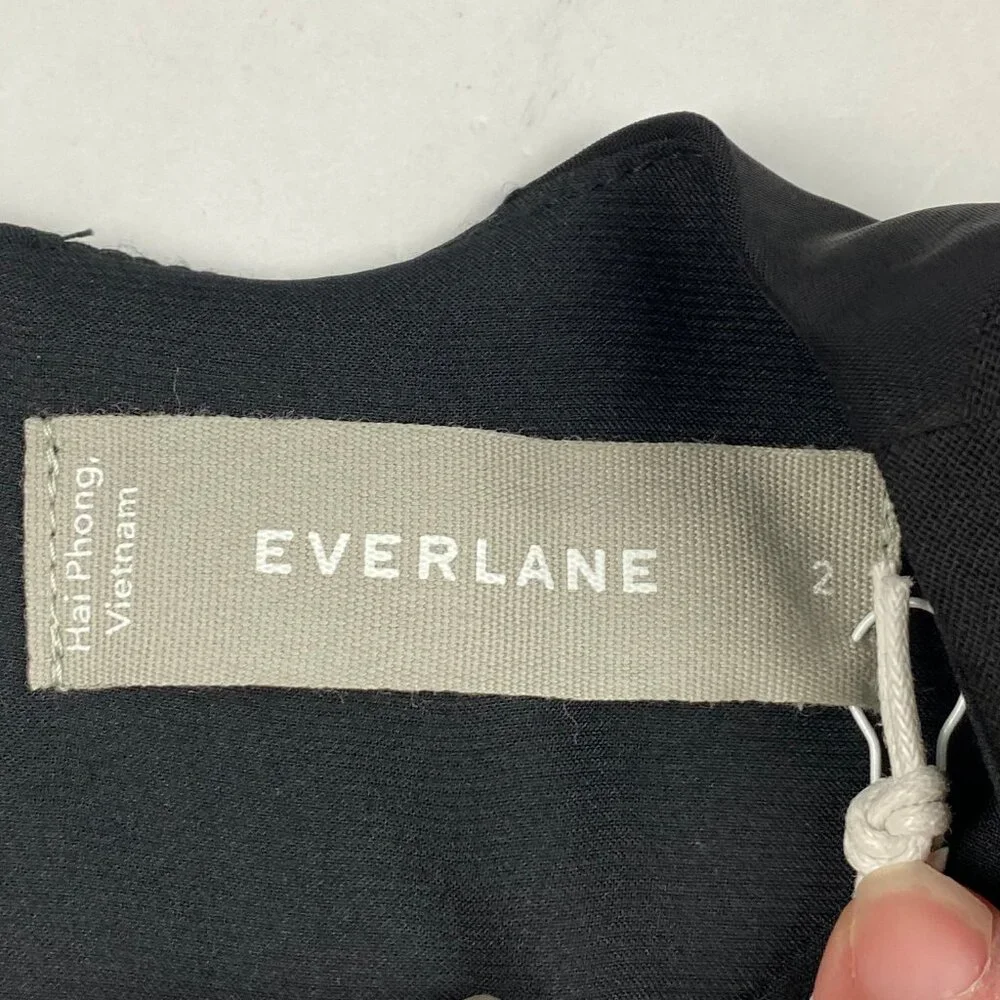 NWT Everlane The City Stripe Ruched Dress Midi Black Size 2